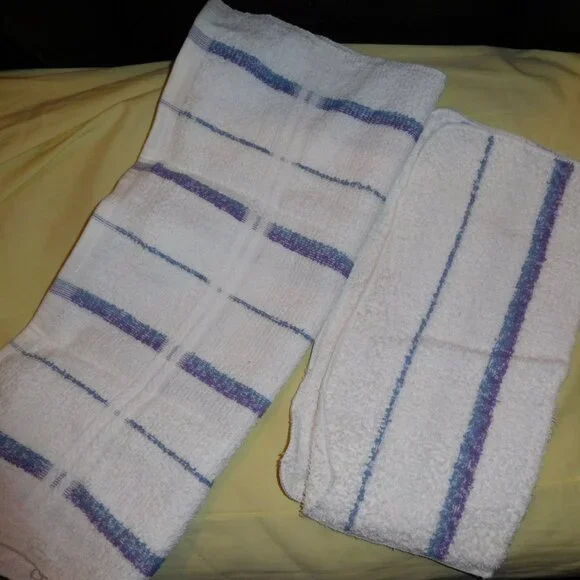 NOS BLUE PURPLE STRIPED WASHCLOTH HAND TOWEL CANNON BASICS USA MADE MCM VINTAGE