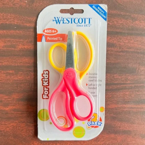Westcott 5” Hard Handle Kids Scissors, Pointed - 2 Pack
