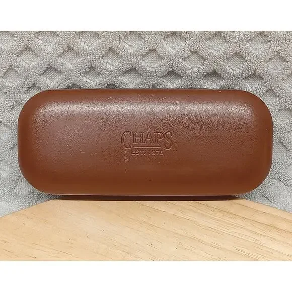 Chaps Eyeglasses Case Leather Brown Suede Inside Hinged Hard Case