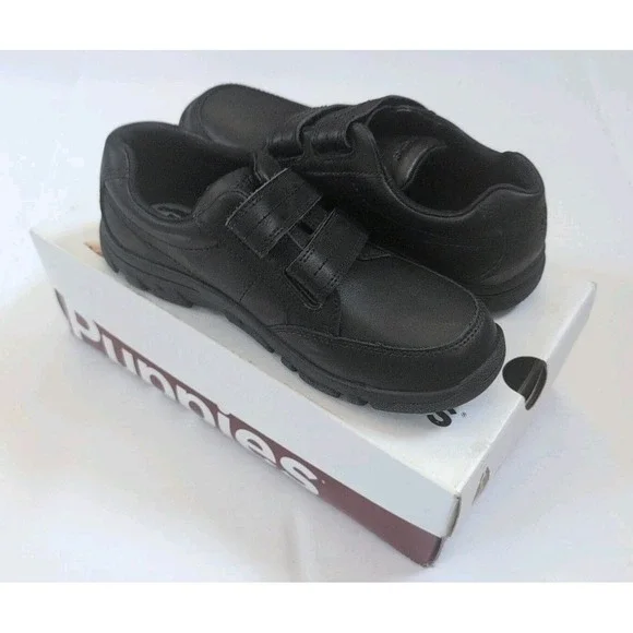 Hush Puppies JACE 3.5W Black Genuine Leather Hook & Loop School Dress - New
