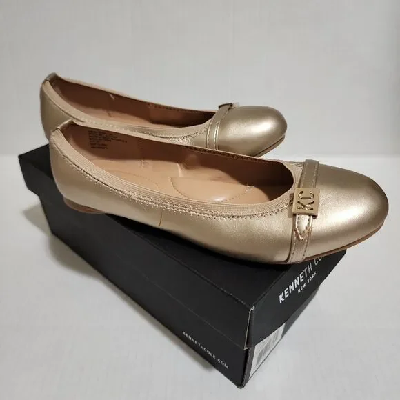 IOB Kenneth Cole Girls Lea Ember Ballet Flat in Pale Gold #KCN147 Shoes Size 4