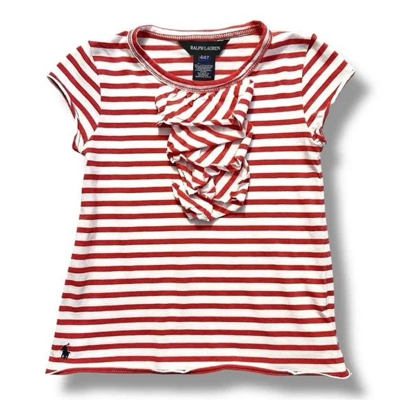 Ralph Lauren | Ruffle Front Striped T-Shirt (4/4T) ♥️