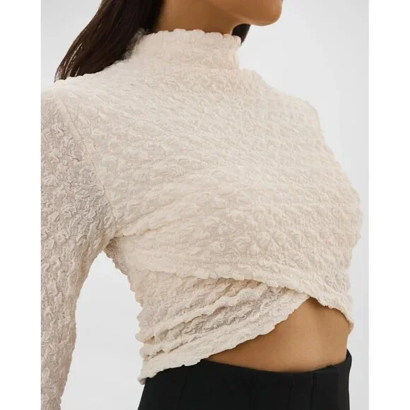 Lamarque Ivory Velma Popcorn Cloque Crop Long Sleeve Top Womens XSmall