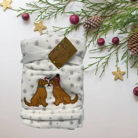 Jingles & Joy Christmas Puppy Hand Towels Set 2