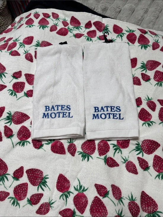 Set of two White Hand Towels with Blue 
