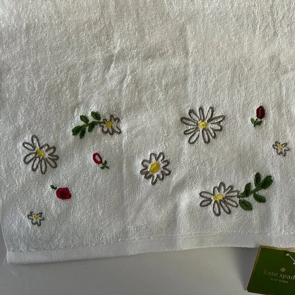 NWT KATE SPADE New York 1 Bright White/Flowers Hand Towel cotton NOS Rare