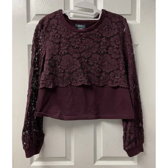 Maeve Anthropologie Womens Lace Blouse Burgundy M