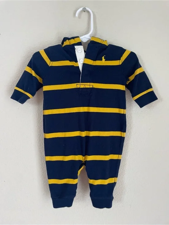 Ralph Lauren Navy and Yellow Striped Hooded One-Piece
