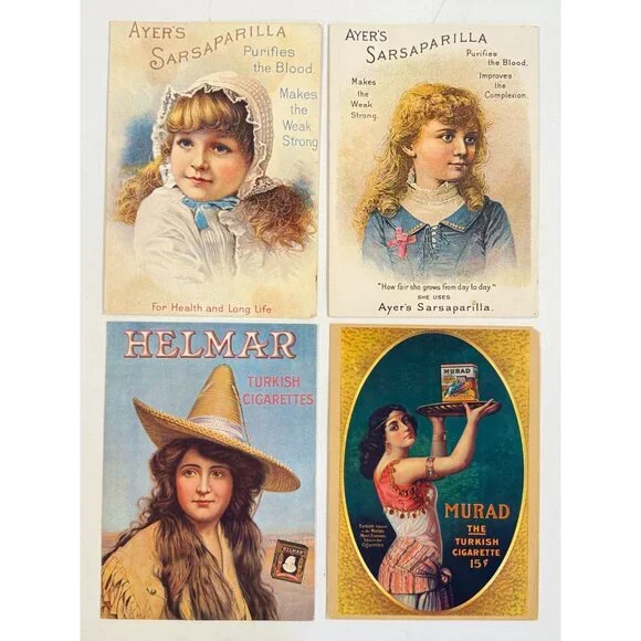 Vintage Greeting Cards with Old Timey Design Ayers Sarsaparilla Turkish Cigarett