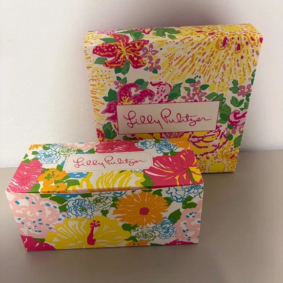 Lilly Pulitzer Empty Floral Print Gift Box Set of 2 Pink‎ Yellow Blue Flowers
