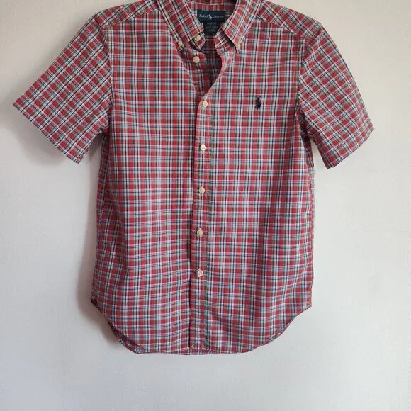 Boys SZ M (10-12) Ralph Lauren Red Plaid Short-Sleeve Shirt