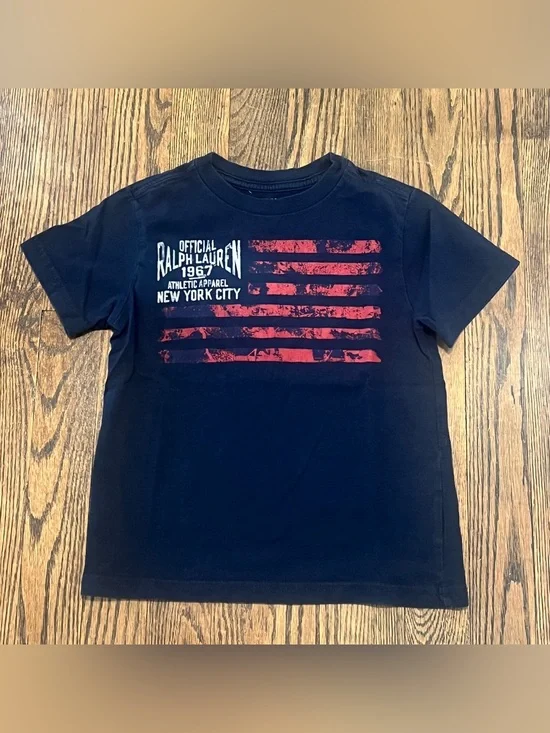 Ralph Lauren Navy Tee with Red Flag Graphic