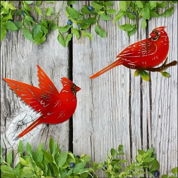 Red Wood Bird Wall Decor