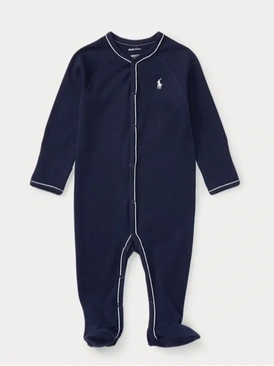 Ralph Lauren Navy & Light Gray Baby Footed One-Piece Set