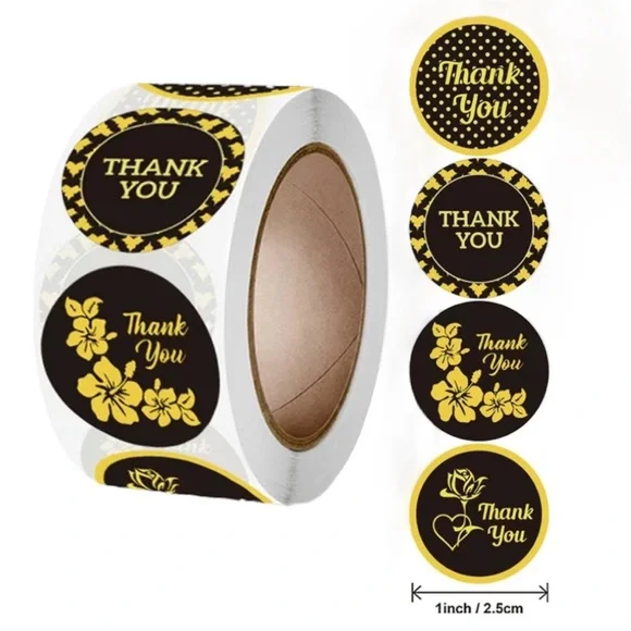 500 Stickers, Black and Gold Thank You, 1 Inch, Roll, PRICE IS FIRM