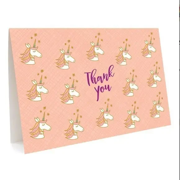 Pink unicorn thank you card box‎ set