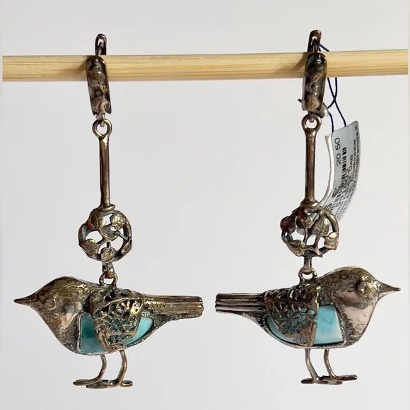 New Elegant 925 Sterling Silver and Blue Bird Earrings