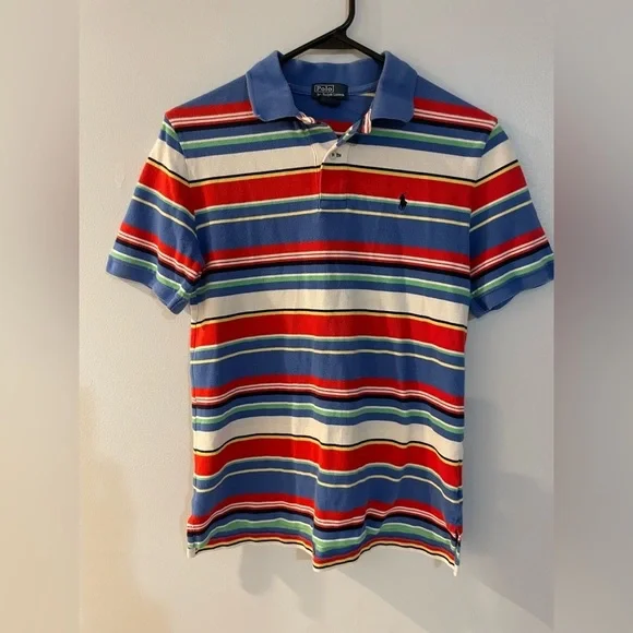 Ralph Lauren Boys Blue and Red Striped Polo Shirt youth large