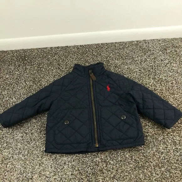 Ralph Lauren Jacket Quilted Insulated Full Zip Navy Blue Toddler Size 9M