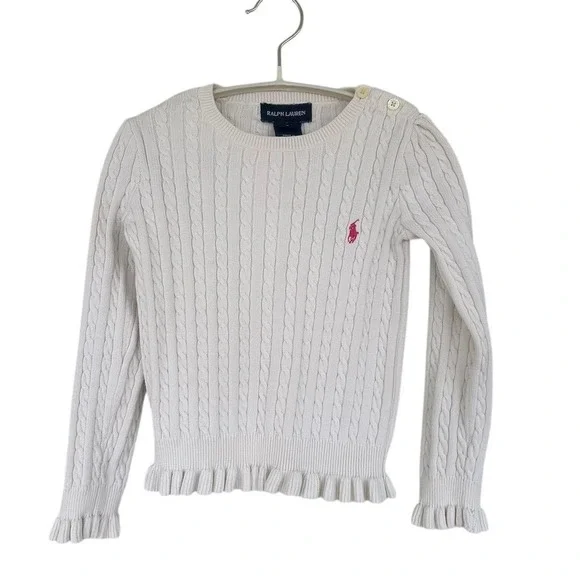 Ralph Lauren Girls' Ivory Cable Knit Sweater Size 5 Long Sleeve Pullover