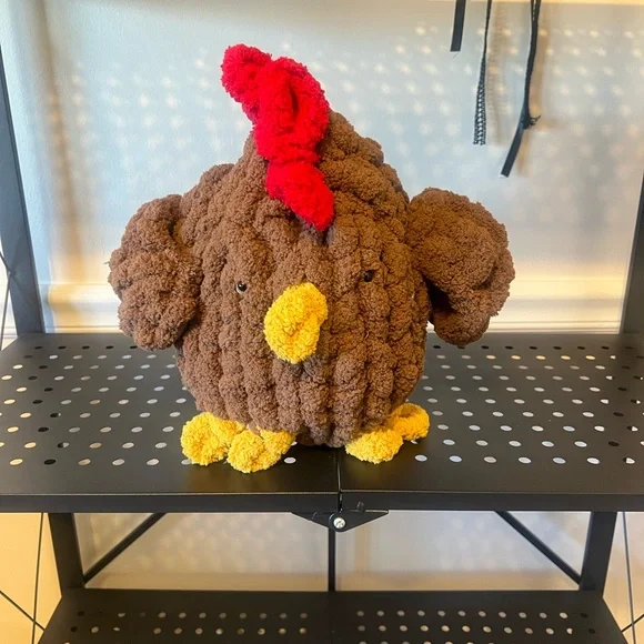 Plush Chicken Toy - Brown and Red