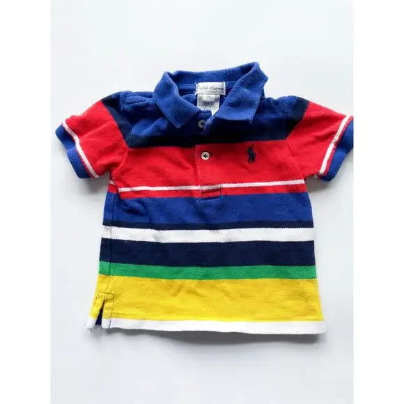 Baby Boys Ralph Lauren Color Block Striped Short Sleeve Polo Shirt 6 Months
