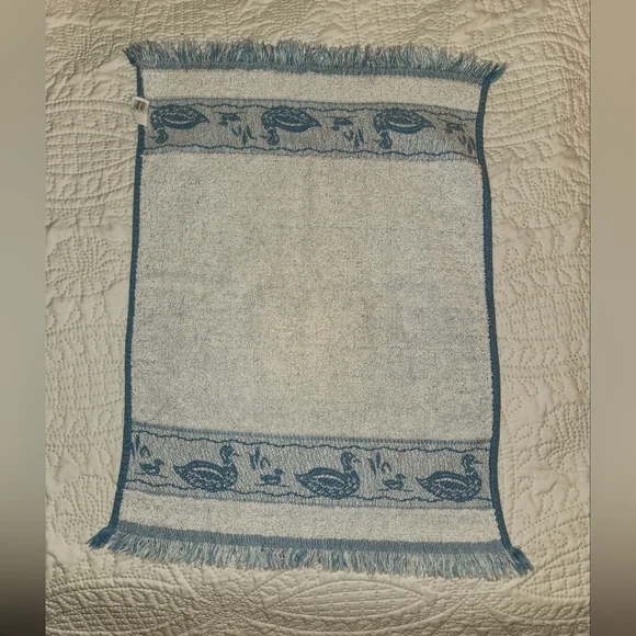 Vintage White & Blue Duck Hand Towel Fringed ends by Cannon