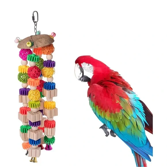 Large Bird Parrot Toy Durable Wooden Bird Chew Toy for Medium and Large Sized