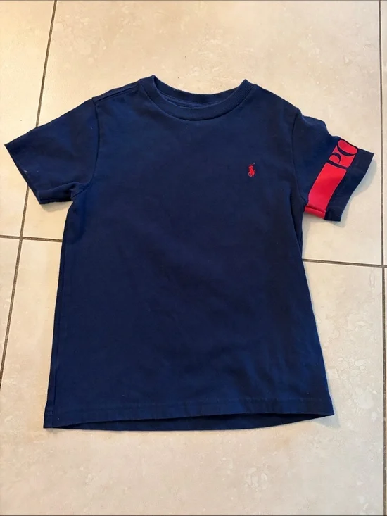 Ralph Lauren Navy Short Sleeve Tee with Red Logo & Sleeve Accent
