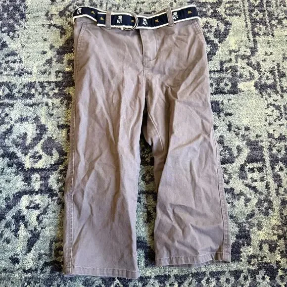 Ralph Lauren Baby Boy Faded Brown Belted Straight Leg Pants Preppy Sz 24M Bear