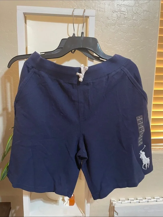 Ralph Lauren Navy Drawstring Cotton Shorts with Pony Logo