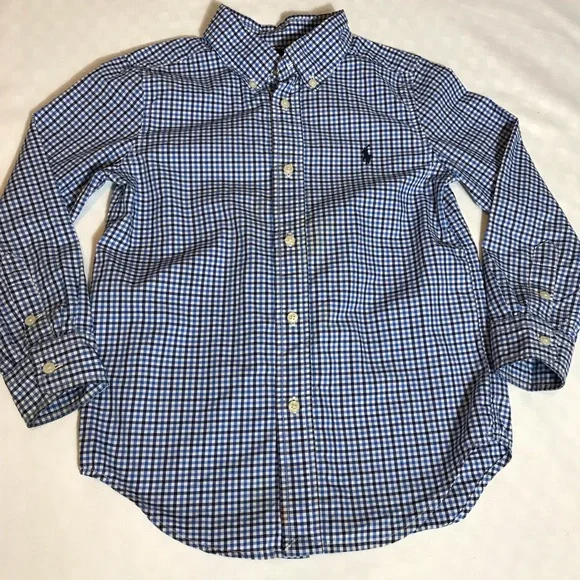 Ralph Lauren Blue Gingham Button-Down Kids Shirt 5