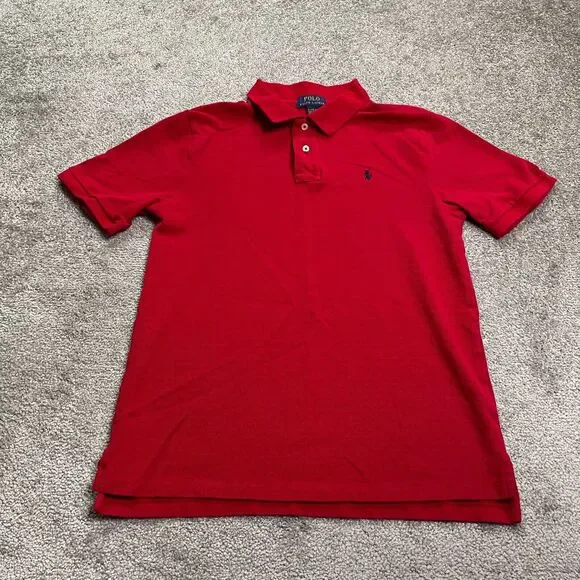 Ralph Lauren Polo Shirt Boys XL Red Solid Short Sleeve Cotton Outdoor Golf Top