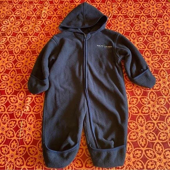Polo Sport Ralph Lauren Baby Size S/M Ski Snow Suit Blue Logo Fleece Onesie