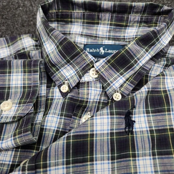 Ralph Lauren Boys Large 14-16 Green Blue Plaid Button Down Shirt