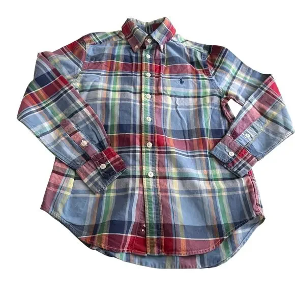 Ralph Lauren Boys Plaid Button-Down Cotton Shirt Size 8 Classic Preppy