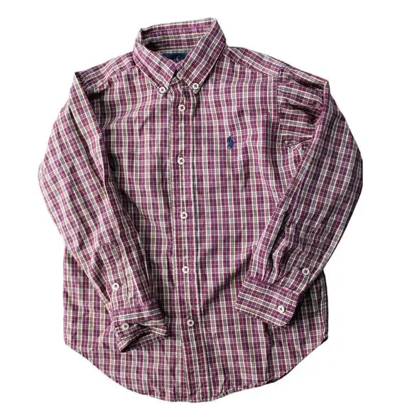 Ralph Lauren Polo Plaid Check Blue Label Button Down Long Sleeve Shirt Size 5