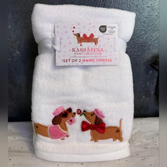White Hand Towels with Dachshund Design