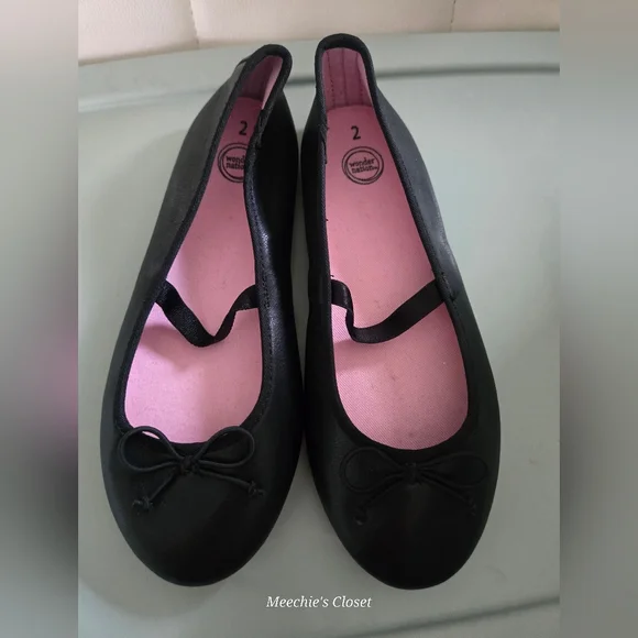 Wonder Nation Girls Black Flats With Bows Size 2