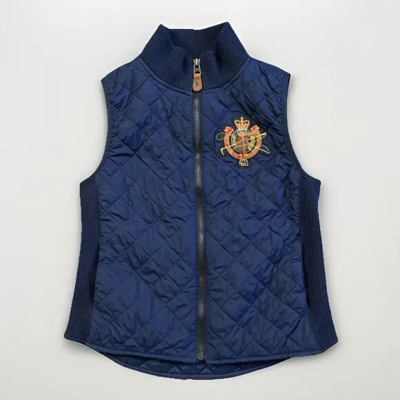 Ralph Lauren Vest Girls Size XL 16 Blue Crest Equestrian Quilted Puffer Full Zip