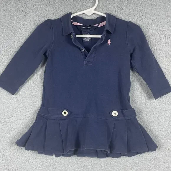 Ralph Lauren Baby Girls Size 12M Long Sleeve Polo Dress Shirt