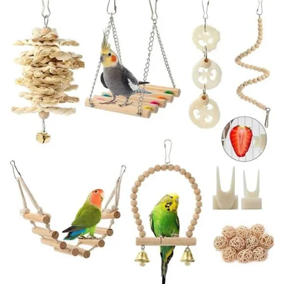 Parrot Toys Swing Hanging,18 Pieces Bird Cage Accessories Toy Perch Ladder