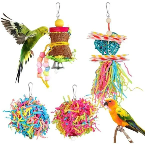 4 Pack Bird Shredder Toys Small Parrot Chewing Toys Parrot Cage Foraging Hanging