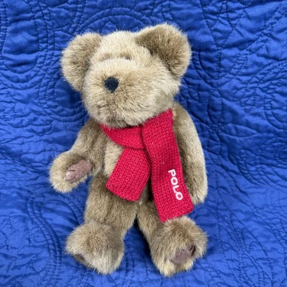 Ralph Lauren Polo Teddy Bear 2001 Vintage Plush Brown Red Scarf 10 Inch