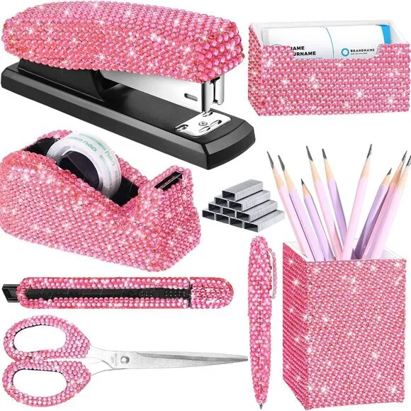 NEW Sparkling Bling Swarovski Crystal Rhinestone Desk Set Pink Or Silver…