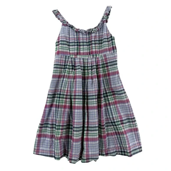 Ralph Lauren Dress Girls 6 Multicolor Plaid Sundress Ruffle Strap Lined Cotton