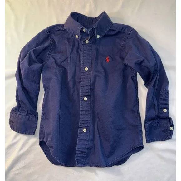 Ralph Lauren Polo Y2K Boys Long Sleeve Blue Shirt, Red Horse, Size 3T, RN41381