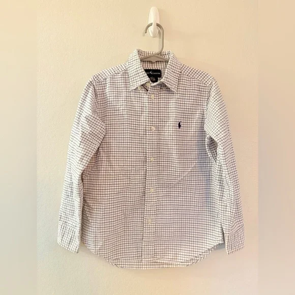 Boys Ralph Lauren Blue Checkered Button Down Shirt - Size 7