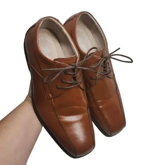 Florsheim Kid's Brown Leather Lace Up Bicycle Toe‎ Oxford Dress Shoes Size 6.5M