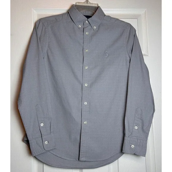 Ralph Lauren Kids Gray Long Sleeve Button Down‎ Shirt Pony Logo Size M 10-12
